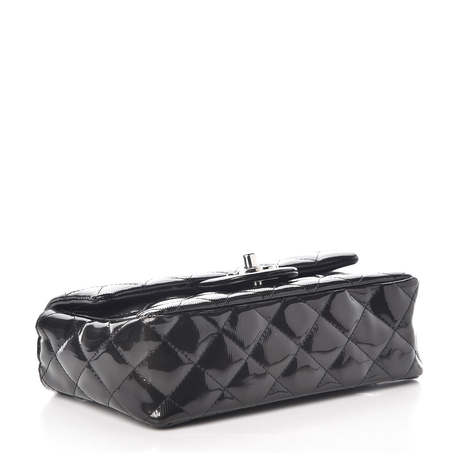 Chanel Striated Patent Calfskin Quilted Mini Rectangular Flap Dark Grey 4 of 15
