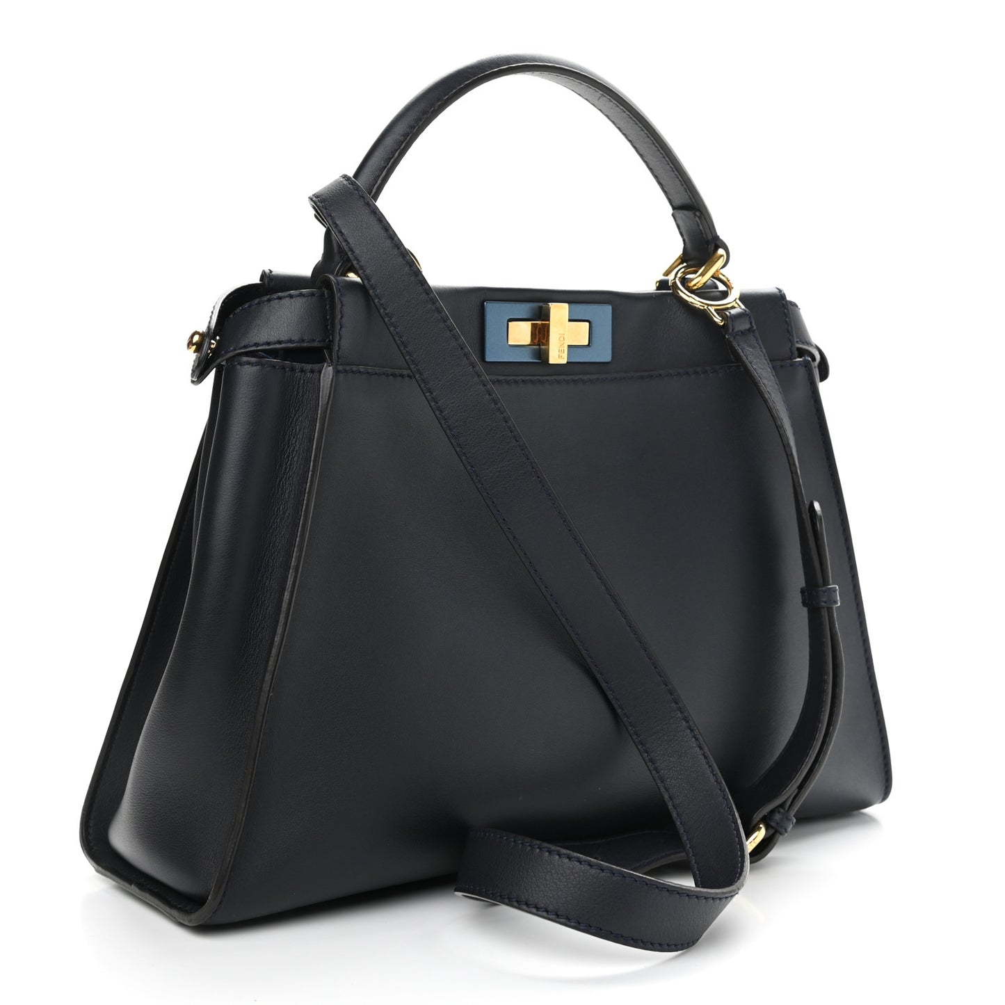 Vitello Seta Shiny Nappa Medium Peekaboo Iconic Satchel Blue Notte Turchese