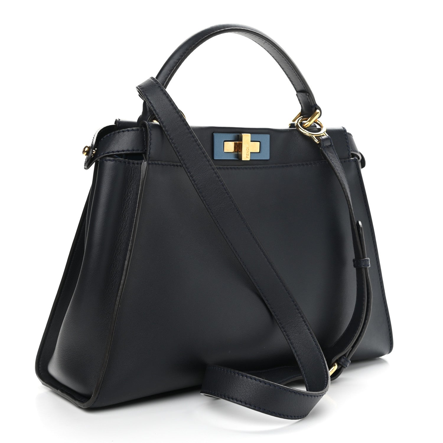 Fendi Vitello Seta Shiny Nappa Medium Peekaboo Iconic Satchel Blue Notte Turchese 3 of 13