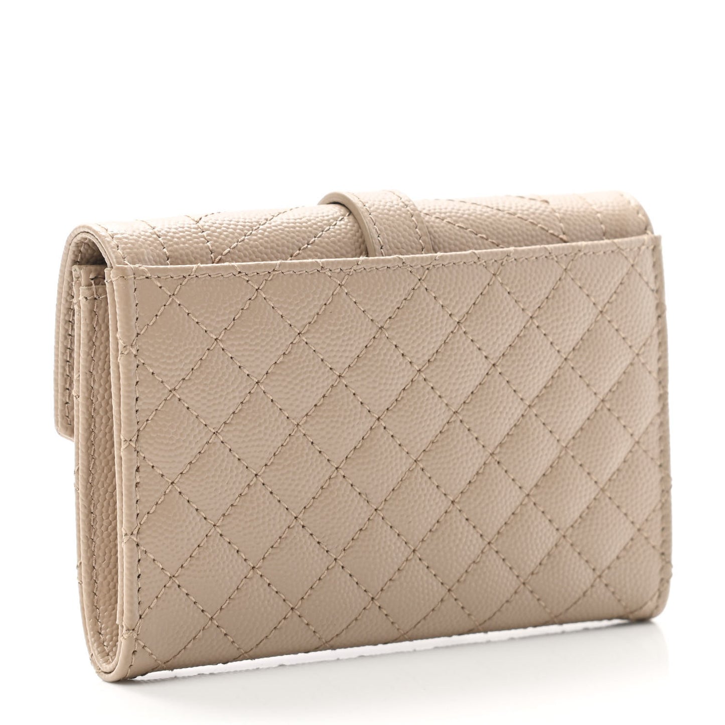 Grain De Poudre Textured Mixed Matelasse Triquilt Small Monogram Envelope Wallet Dark Beige