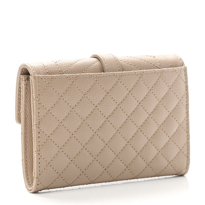 Saint Laurent Grain De Poudre Textured Mixed Matelasse Triquilt Small Monogram Envelope Wallet Dark Beige 3 of 8