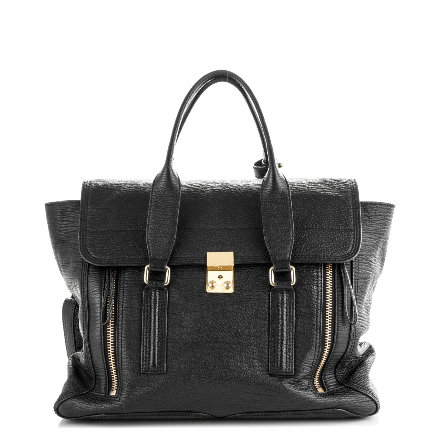 3.1 Textured Calfskin Large Pashli Satchel Black