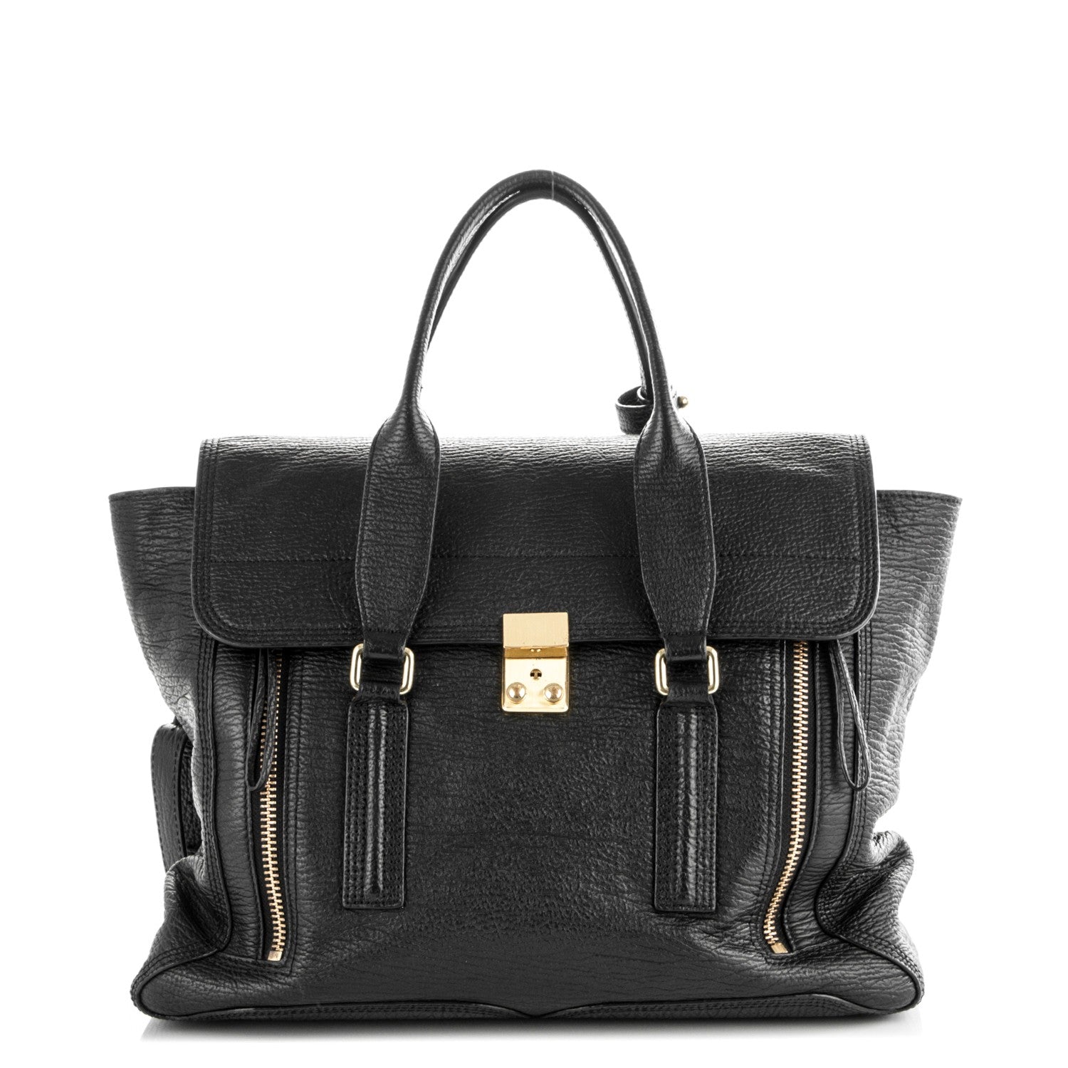 3.1 Phillip Lim 3.1 Textured Calfskin Large Pashli Satchel Black 1 of 8