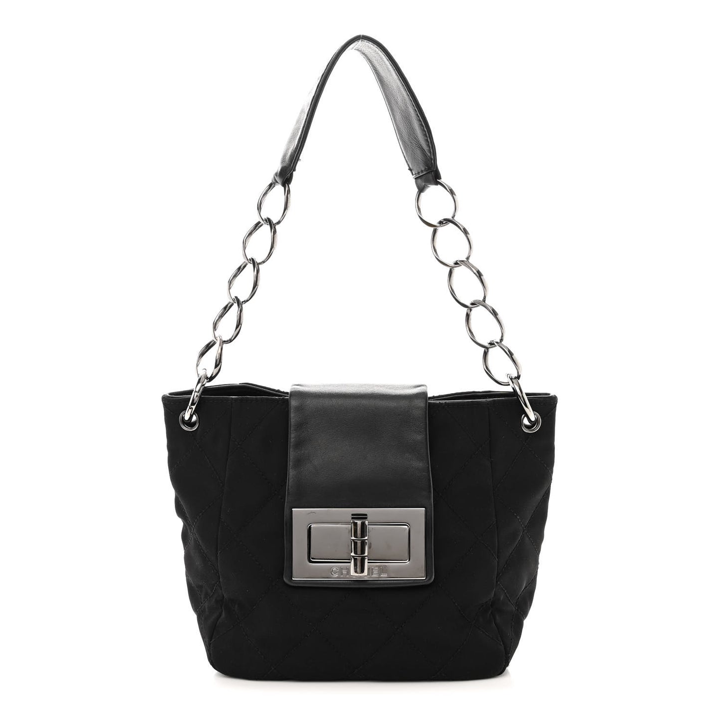 Lambskin Nylon Quilted Mademoiselle Shoulder Bag Black