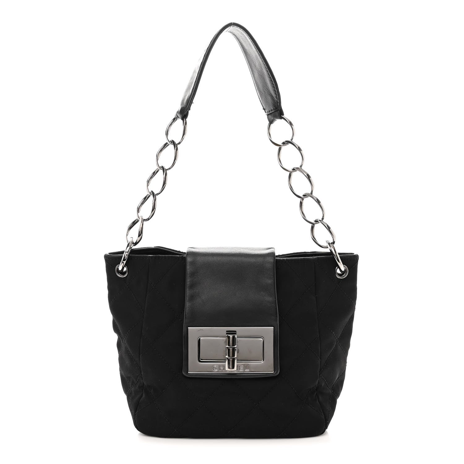 Chanel Lambskin Nylon Quilted Mademoiselle Shoulder Bag Black 1 of 11
