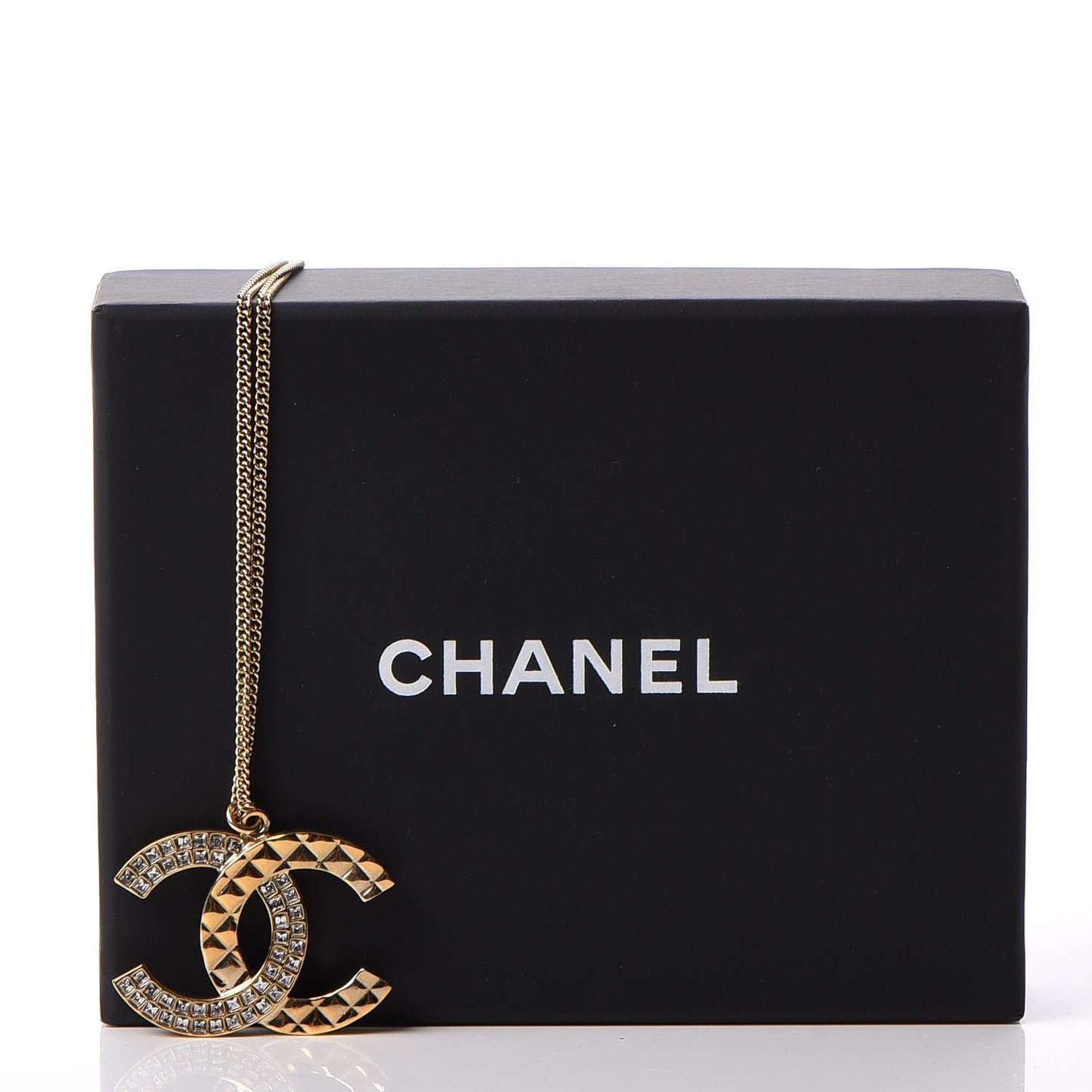 Baguette Crystal Quilted CC Pendant Necklace Gold