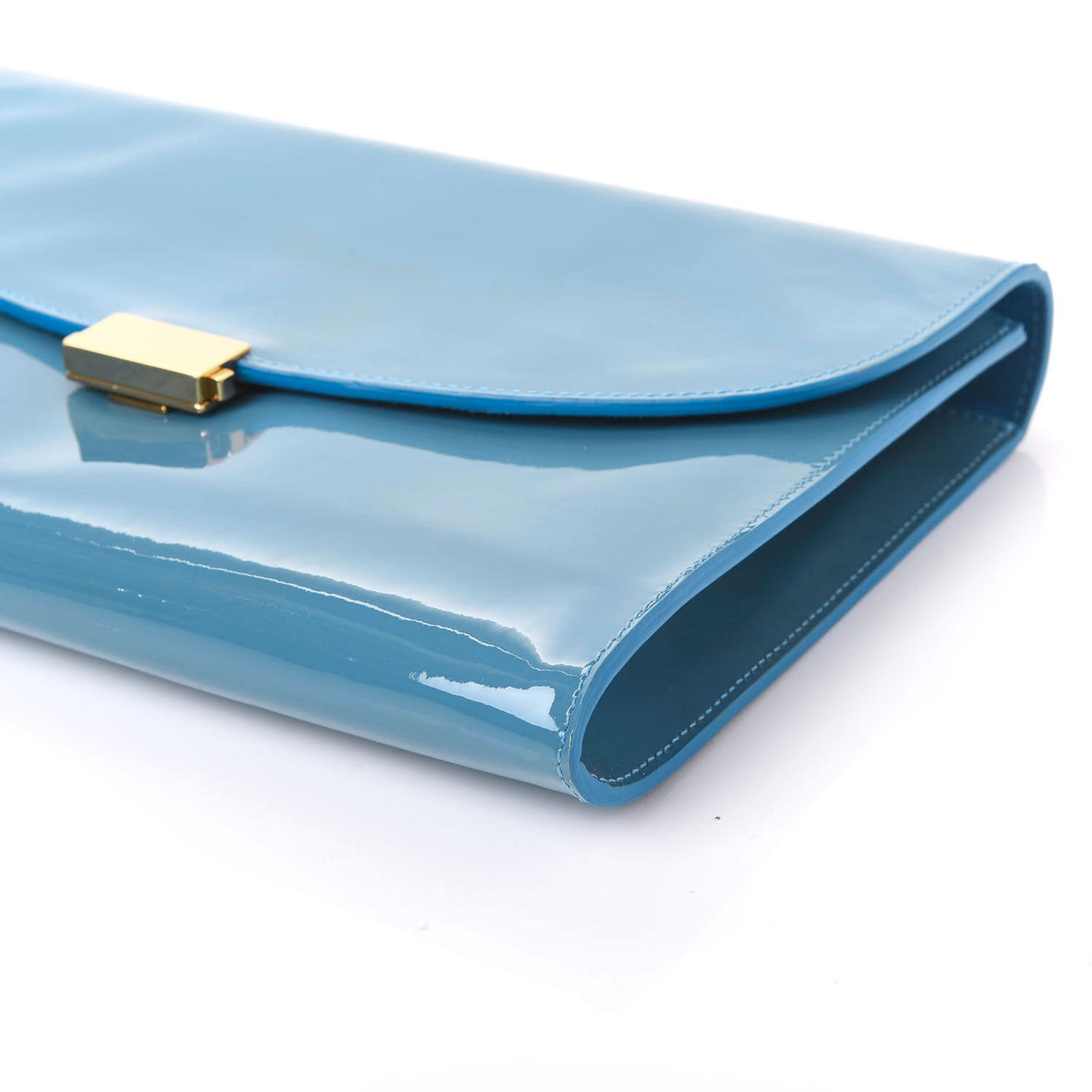 Patent Calfskin Envelope Flat Clutch Sea Blue