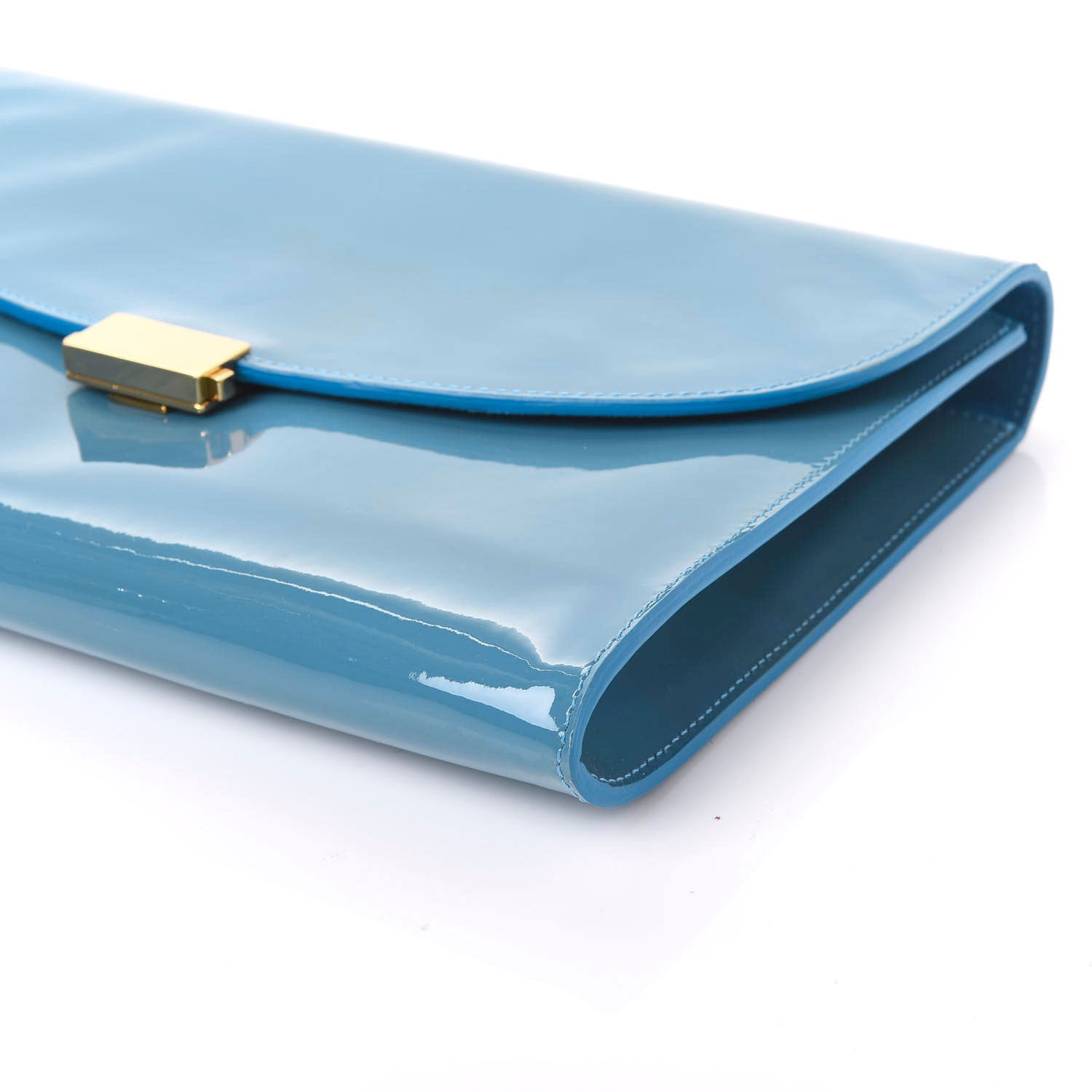 Mansur Gavriel Patent Calfskin Envelope Flat Clutch Sea Blue 6 of 8
