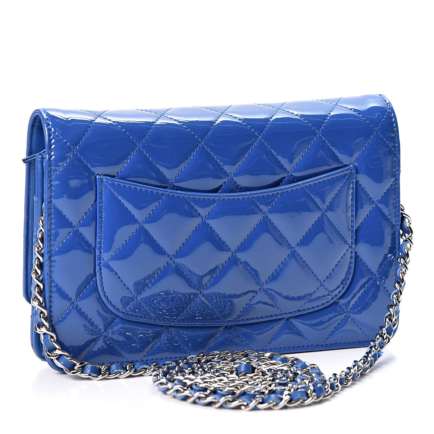 Chanel Patent Calfskin Quilted Wallet On Chain WOC Dark Blue 2 of 9