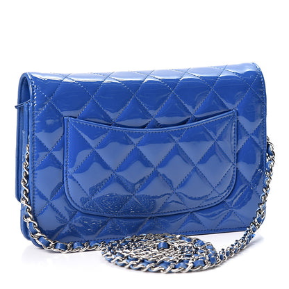 Chanel Patent Calfskin Quilted Wallet On Chain WOC Dark Blue 2 of 9