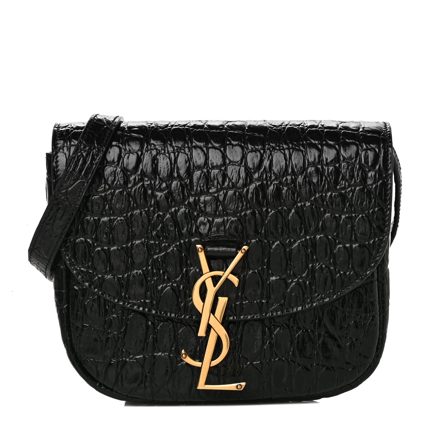 Crocodile Embossed Calfskin Small Kaia Satchel Black