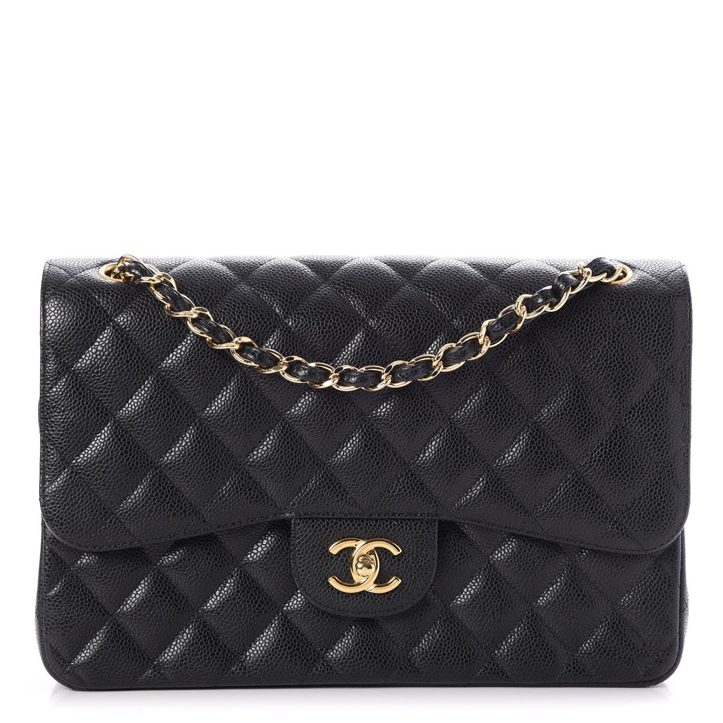 Caviar Quilted Jumbo Double Flap Black