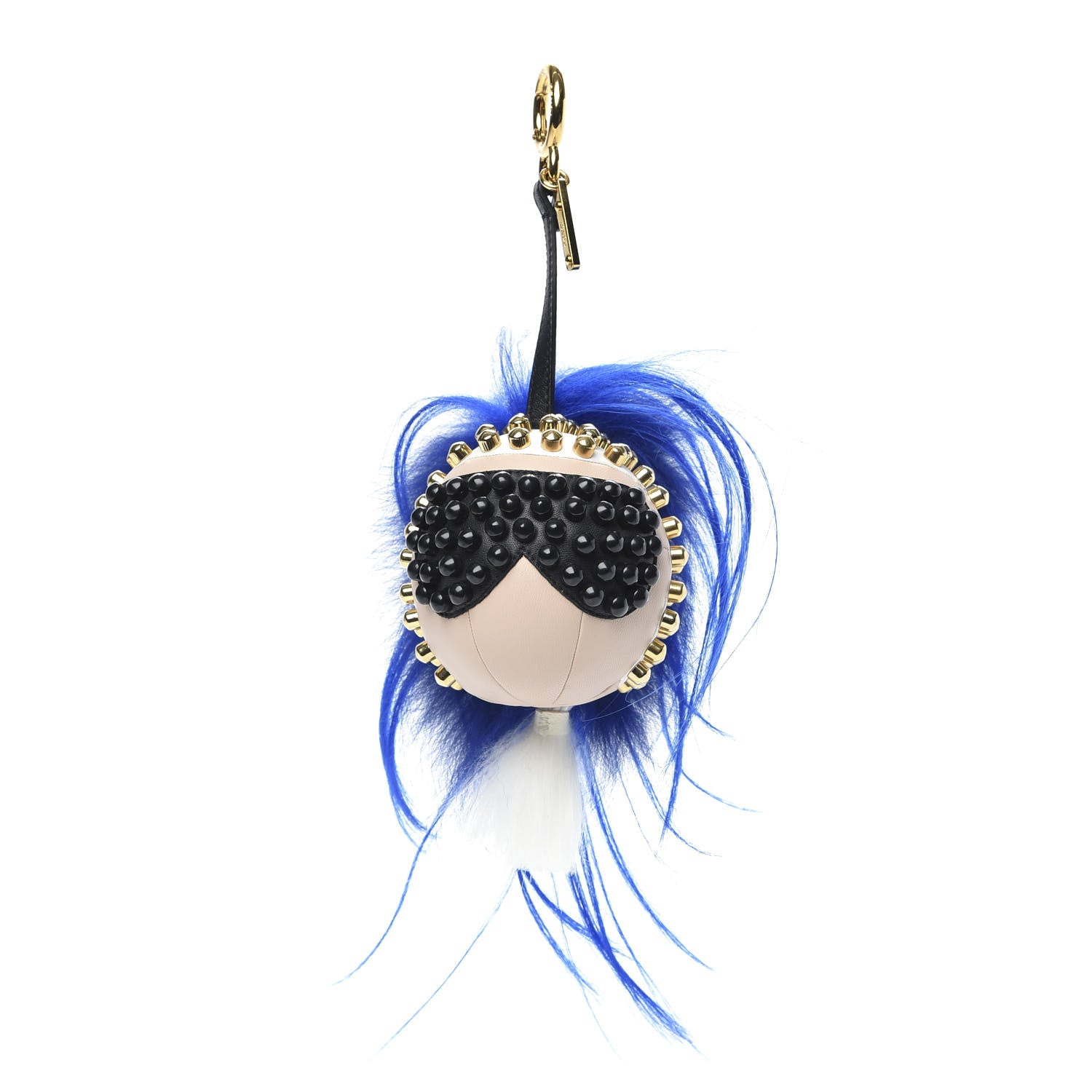 Fendi Shiny Nappa Goat Fox Fur Studded Punkito Karlito Bag Charm White Black Blue Neon 1 of 3