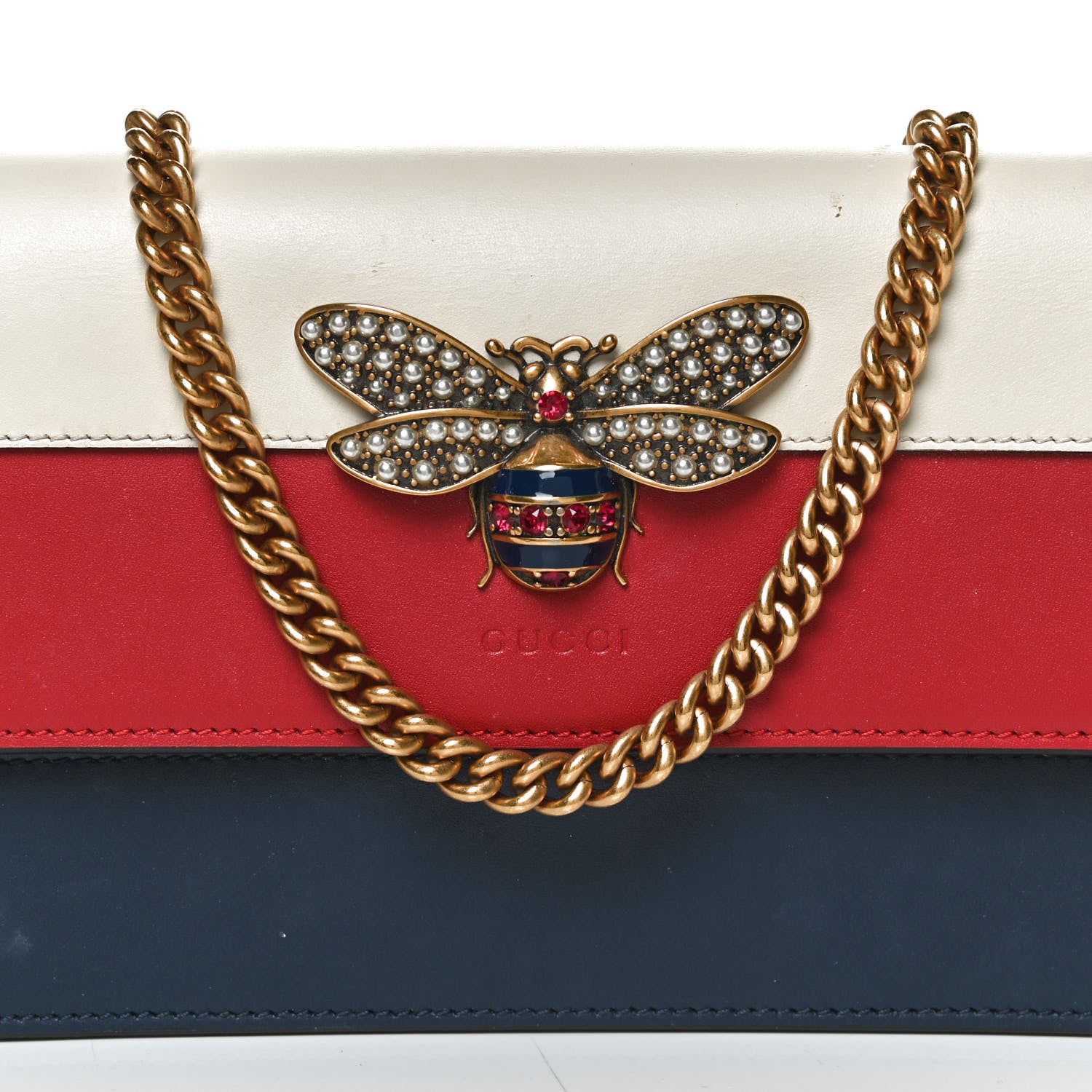 Gucci Calfskin Queen Margaret Chain Wallet Blue Agata Hibiscus Red Mystic White 8 of 10