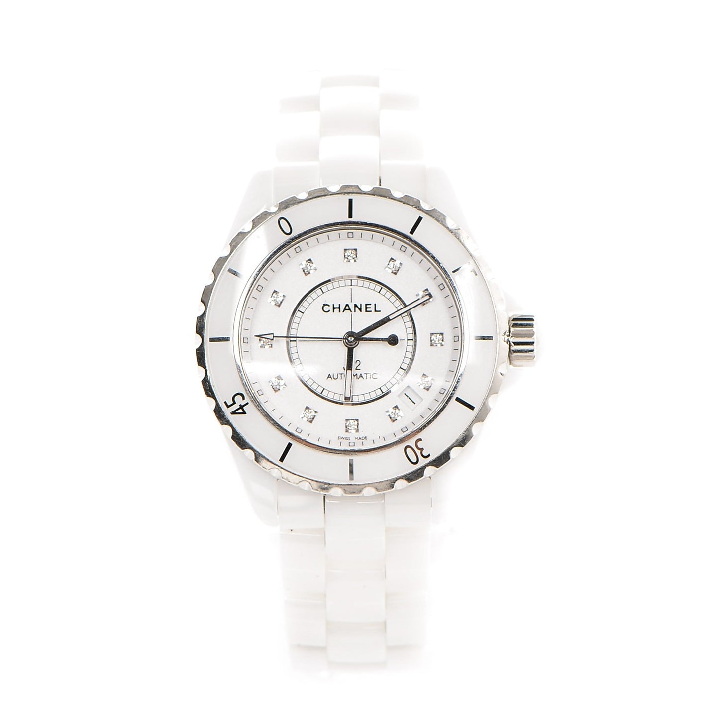 Stainless Steel Ceramic Diamond 38mm J12 Automatic Watch White