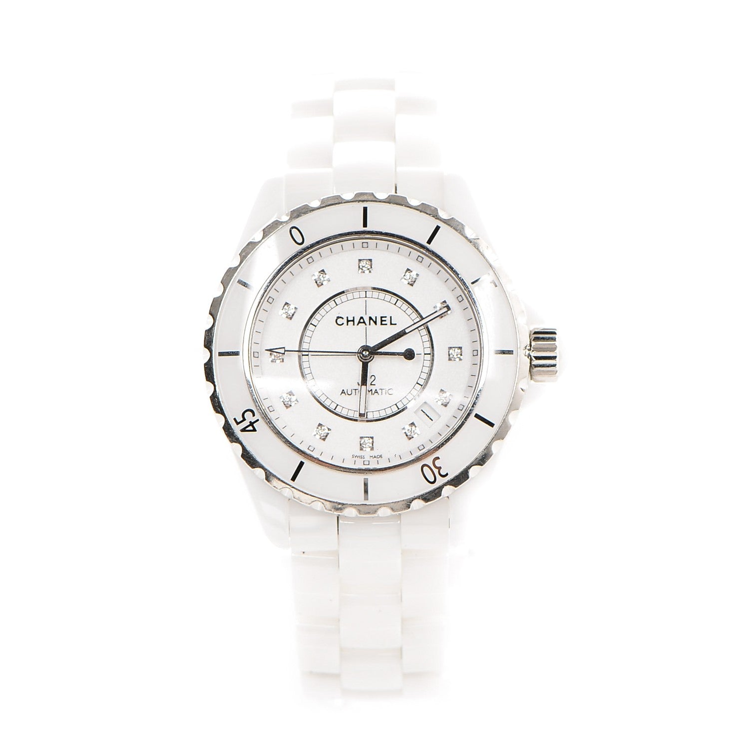 Chanel Stainless Steel Ceramic Diamond 38mm J12 Automatic Watch White 1 of 7
