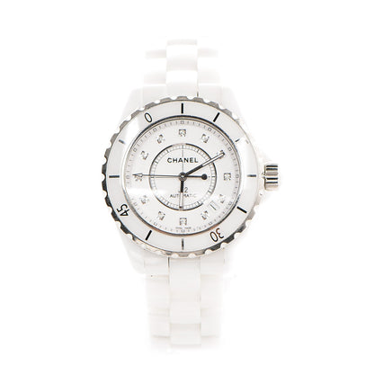 Chanel Stainless Steel Ceramic Diamond 38mm J12 Automatic Watch White 1 of 7