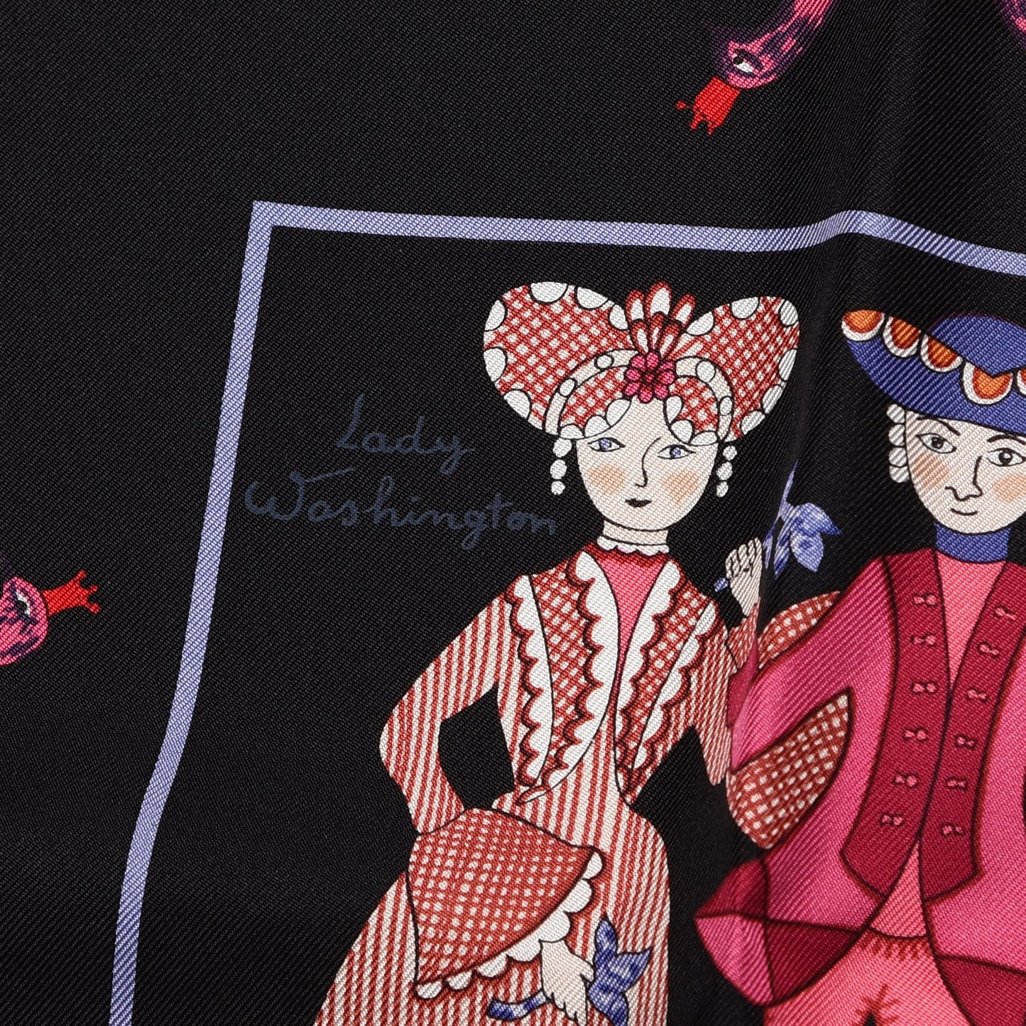 Silk Early America Scarf 90 Noir Bleu Nuit Rouge