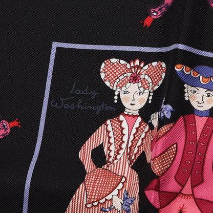 Hermes Silk Early America Scarf 90 Noir Bleu Nuit Rouge 12 of 13