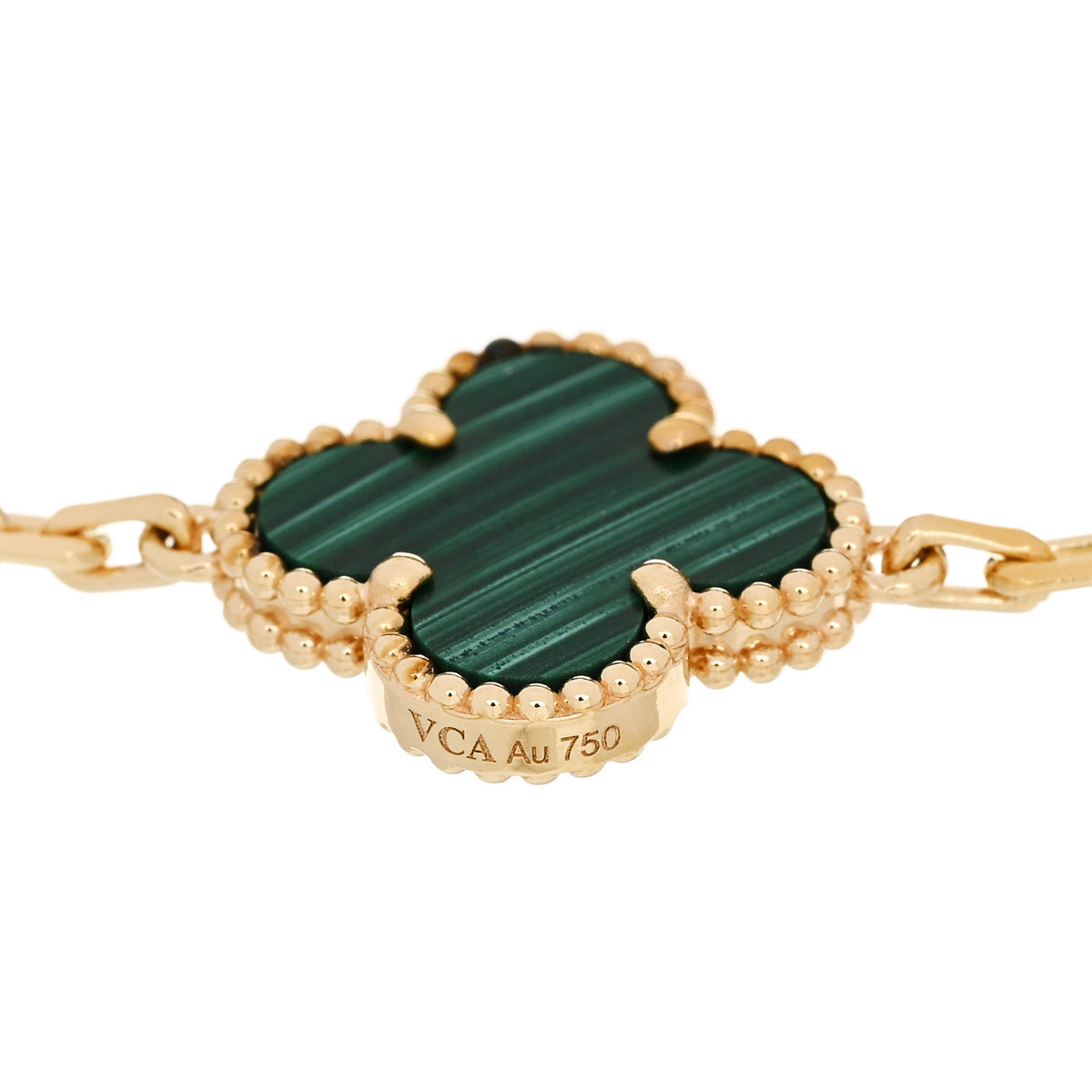 18K Yellow Gold Malachite 5 Motifs Vintage Alhambra Bracelet