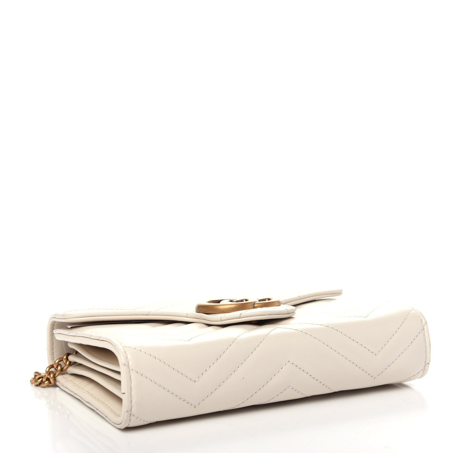 Gucci Calfskin Matelasse GG Marmont Chain Wallet Mystic White 4 of 10