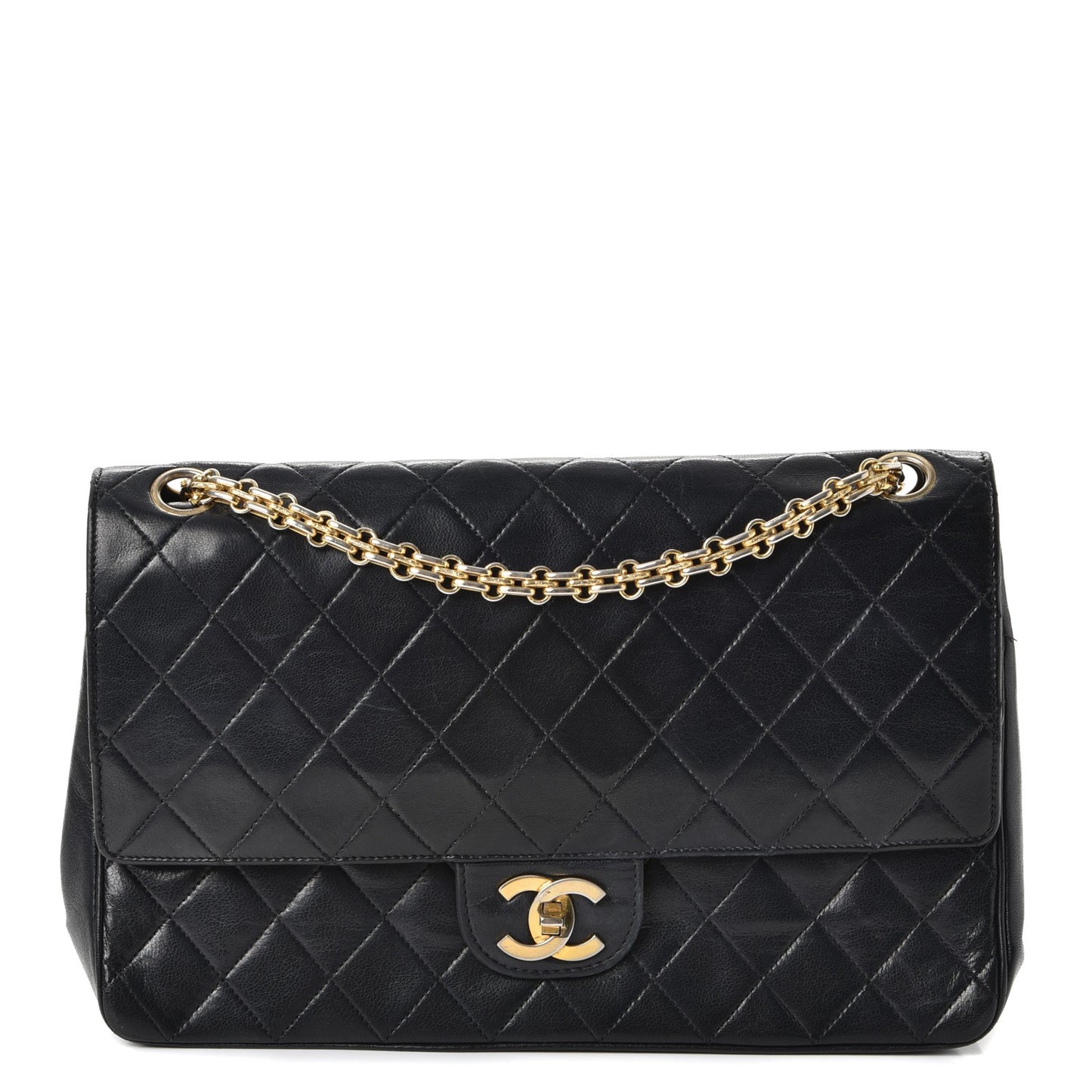 Lambskin Medium Mademoiselle Chain Double Flap Black
