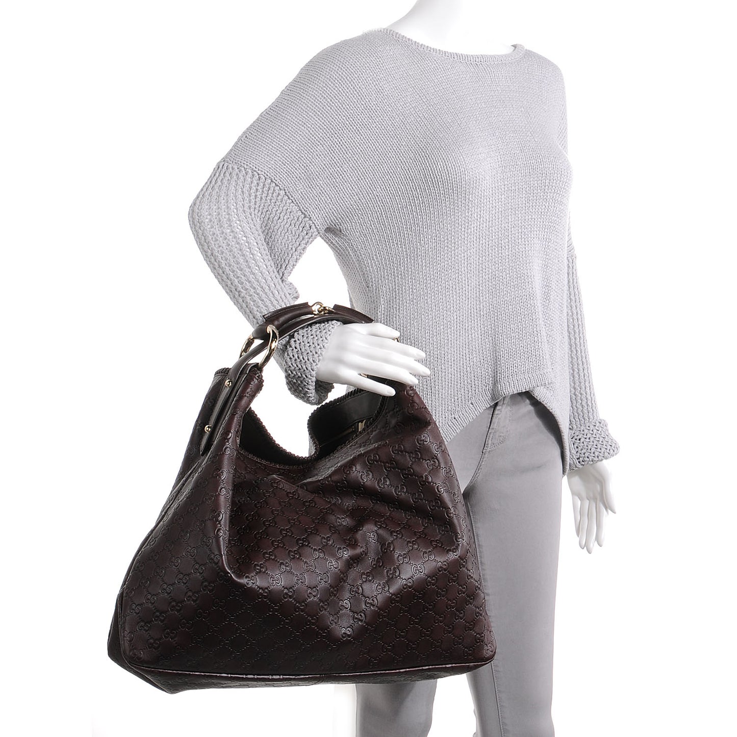 Guccissima Large Horsebit Chain Hobo Brown