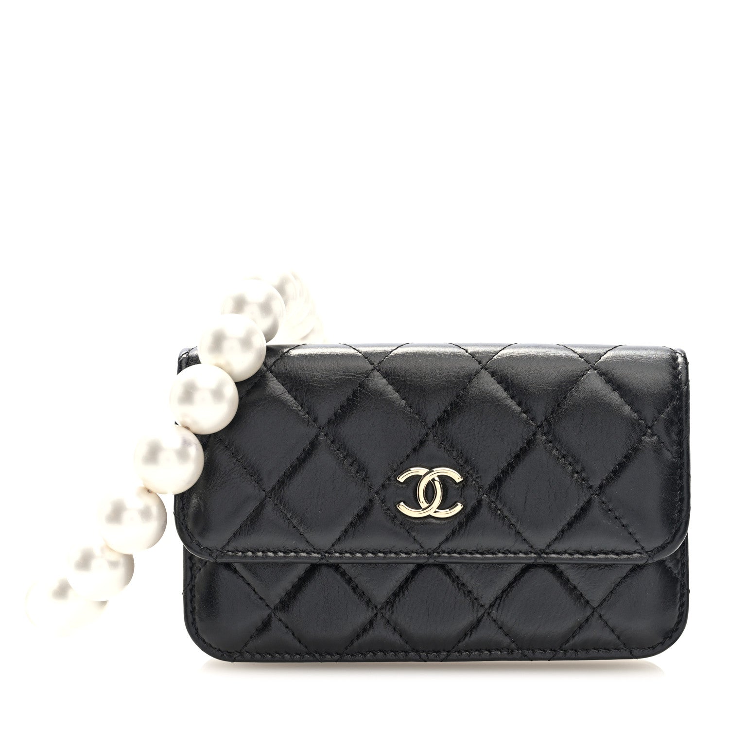 Chanel Calfskin Quilted Maxi Pearls Clutch With Chain Black 2 of 19