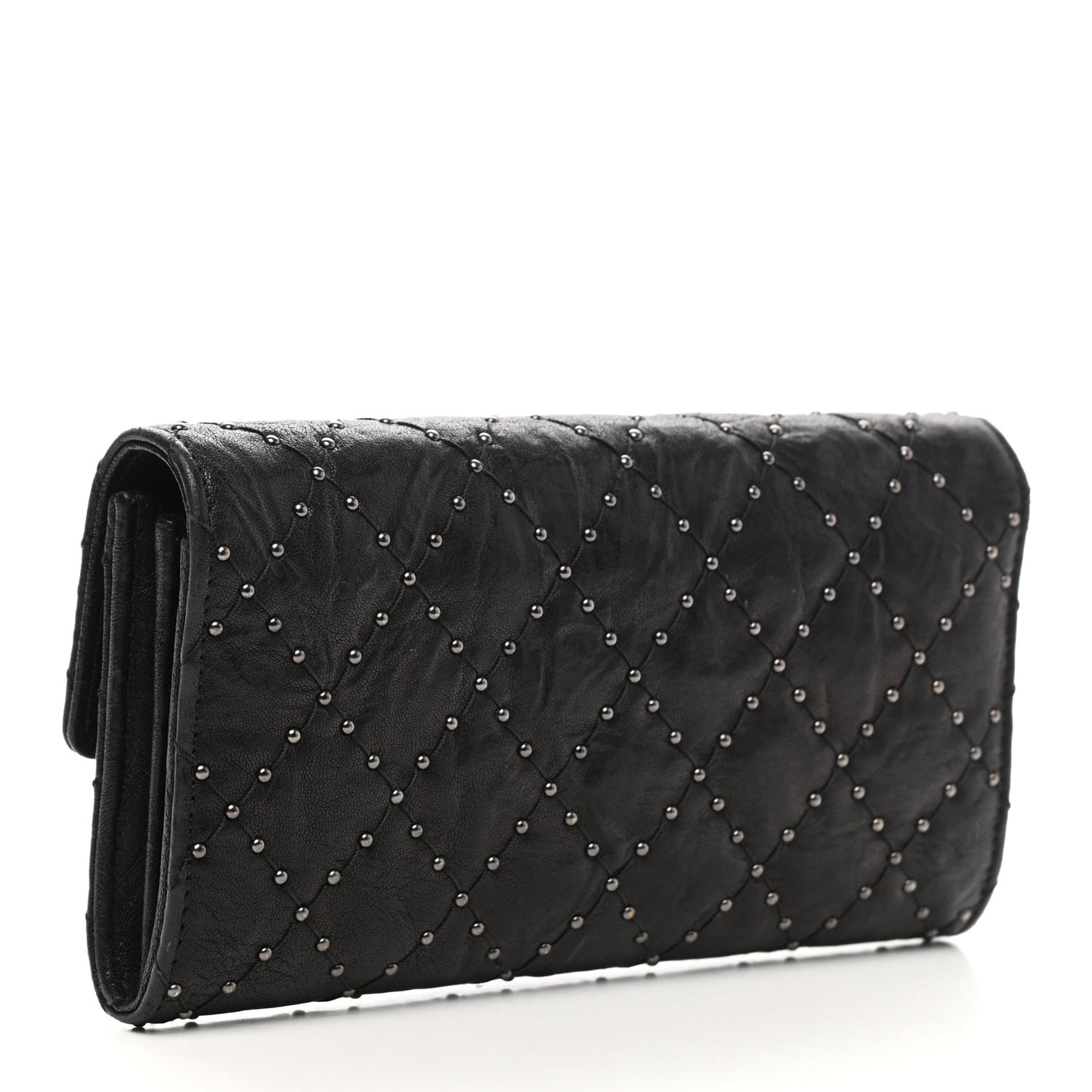 Crumpled Lambskin Studded Paris Dallas Flap Wallet Black