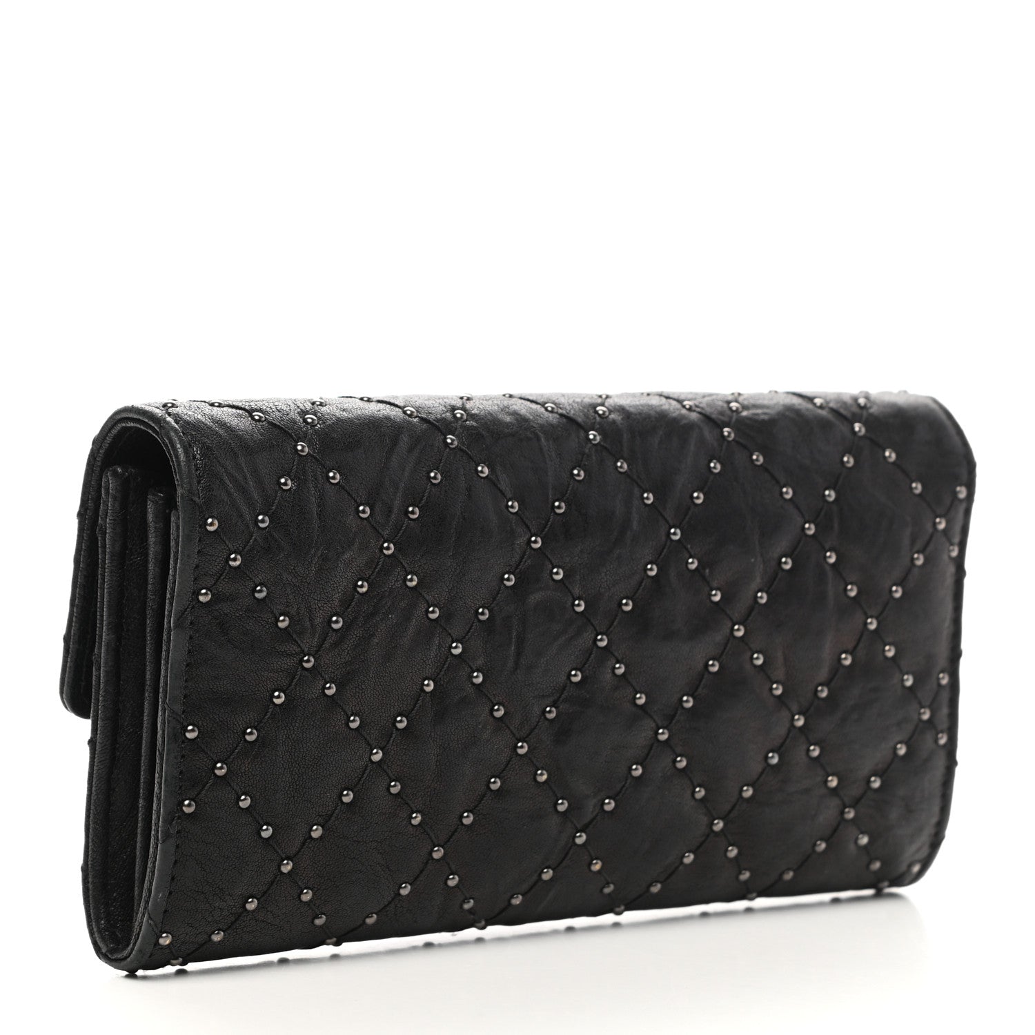 Chanel Crumpled Lambskin Studded Paris Dallas Flap Wallet Black 3 of 10