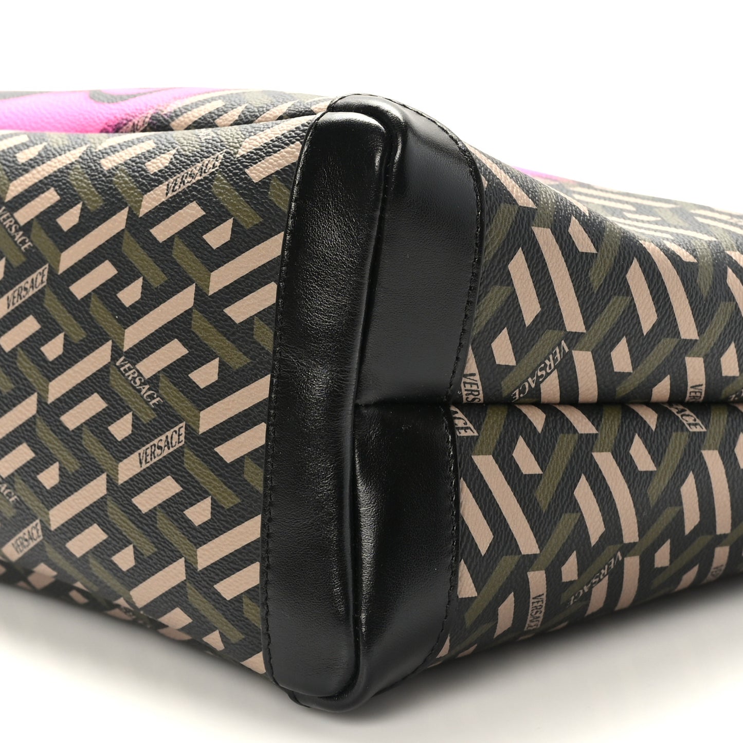 Coated Canvas Calfskin La Greca Smile Signature Shopper Black Khaki