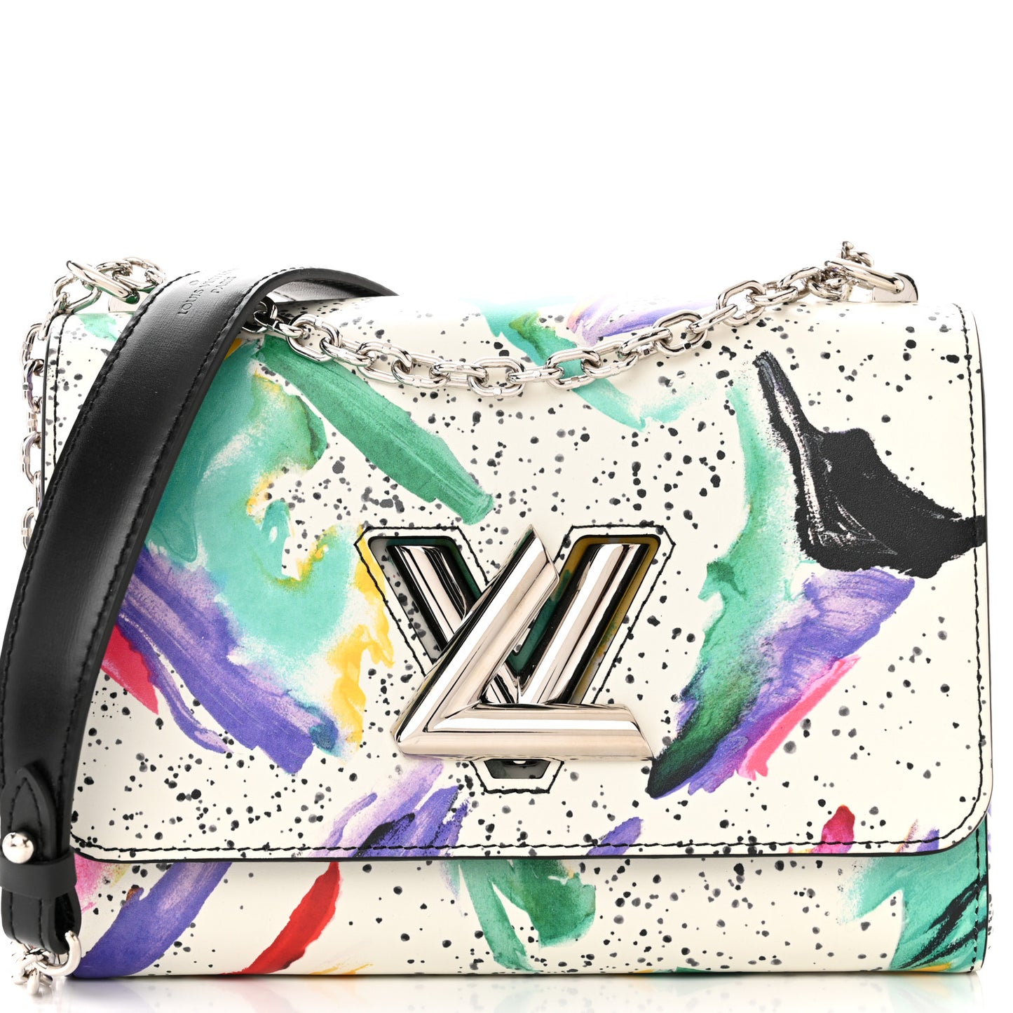 Calfskin Splash Print Twist Shoulder Bag MM White