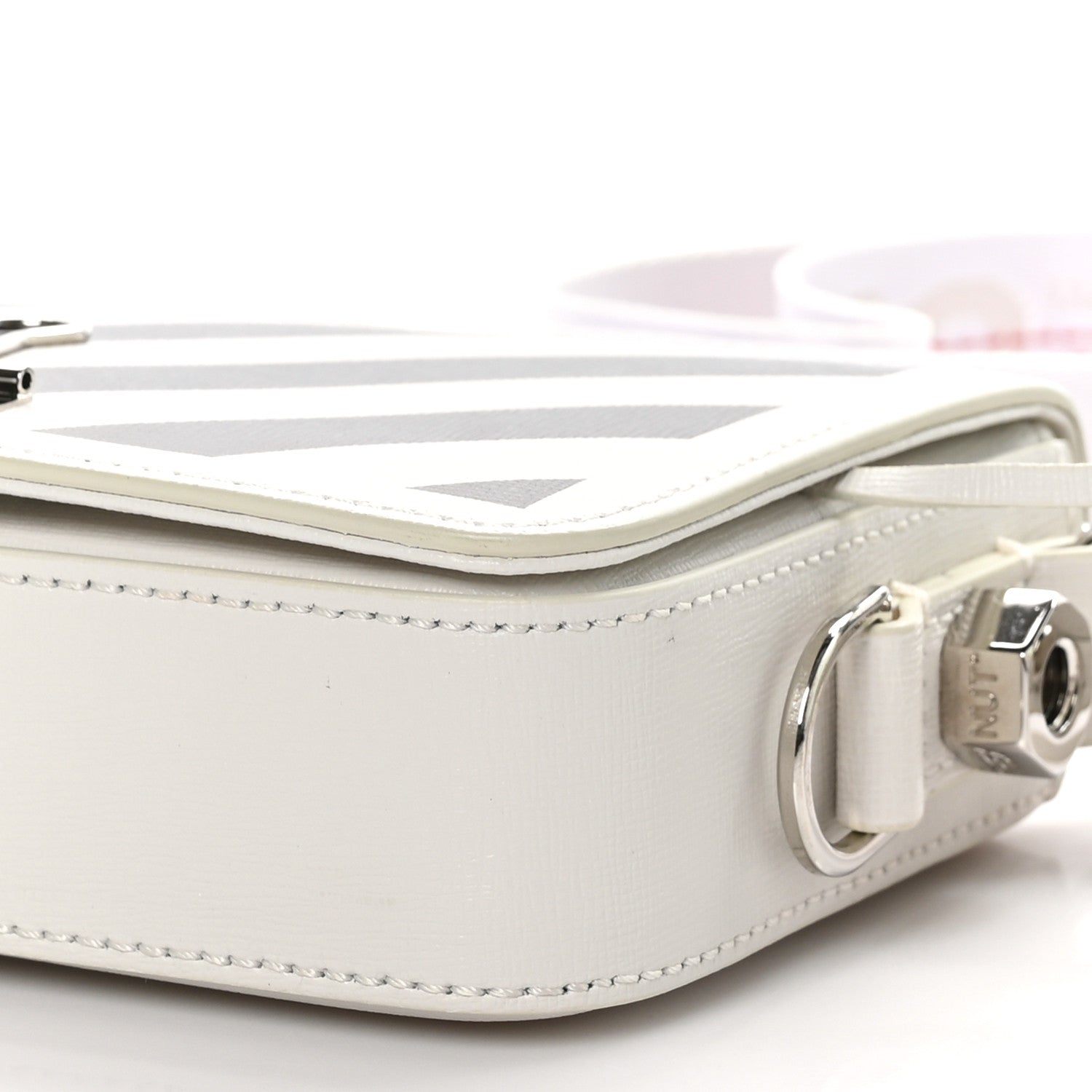 Off-White Saffiano Striped Mini Diag Binder Clip Bag White Black Red 8 of 9