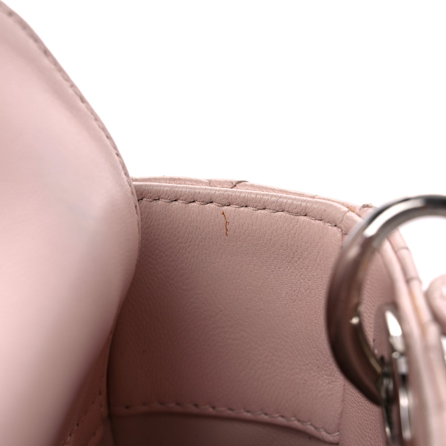 Lambskin Cannage Mini Lady Dior Crystal Strap Rose Poudre