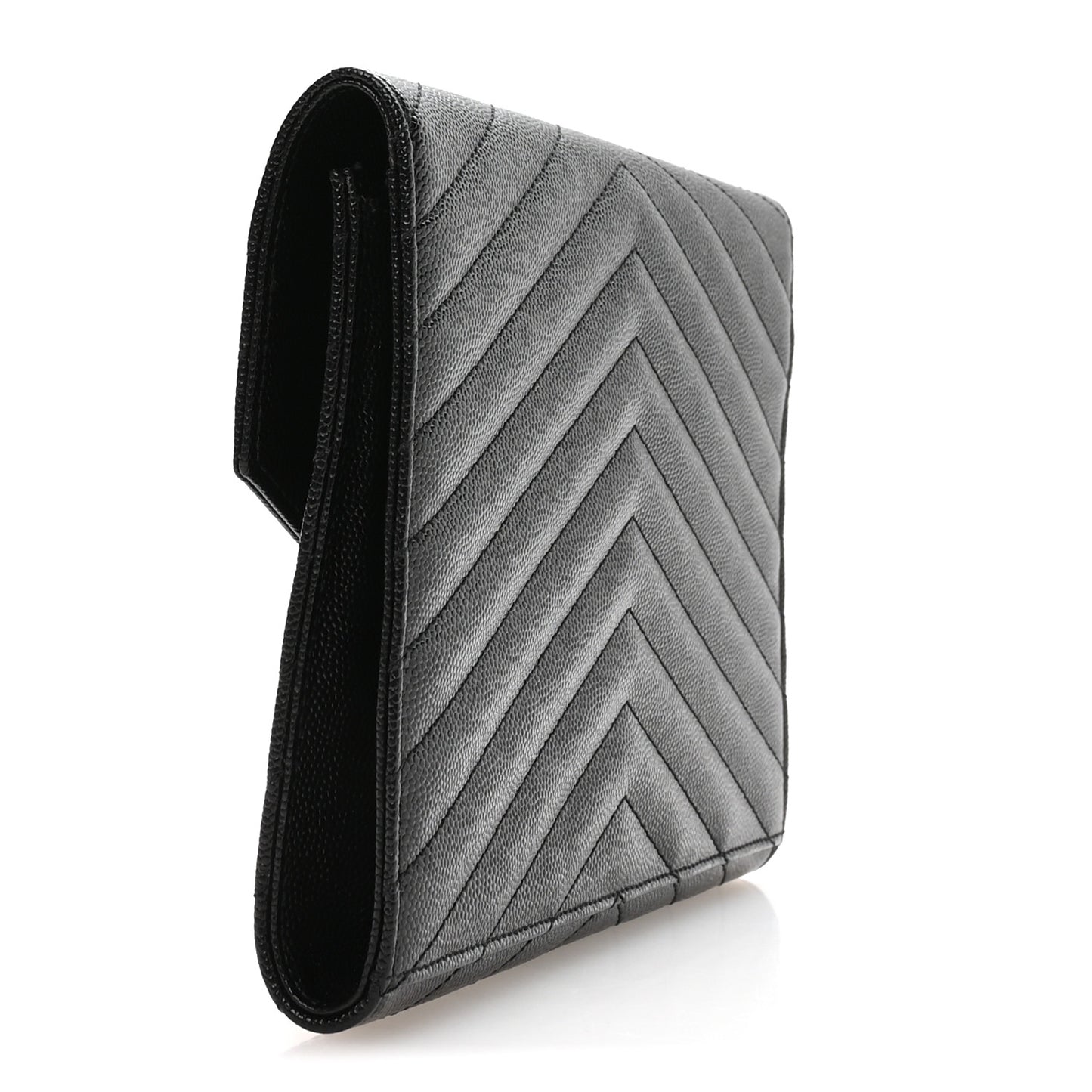 Grain De Poudre Matelasse Chevron Monogram Envelope Clutch Black