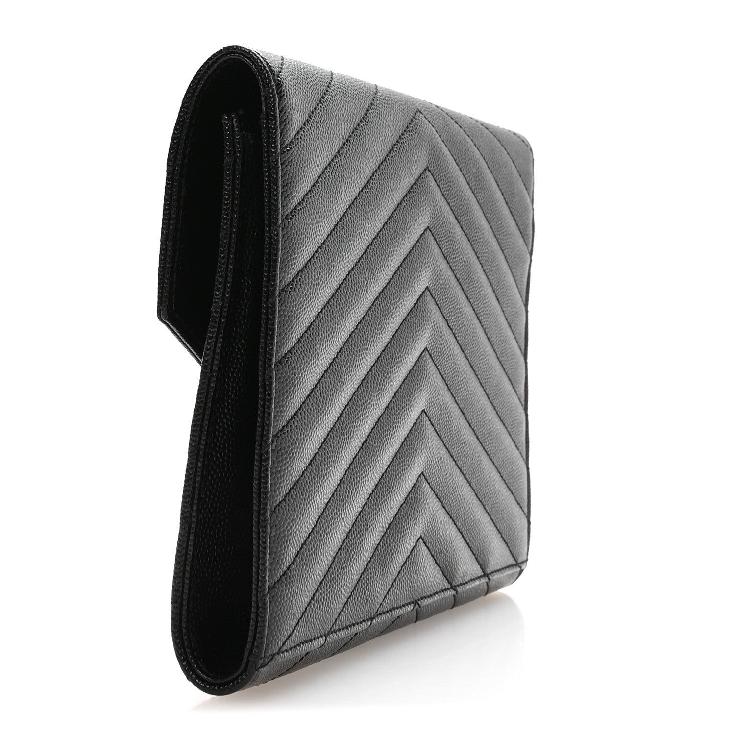 Saint Laurent Grain De Poudre Matelasse Chevron Monogram Envelope Clutch Black 3 of 8