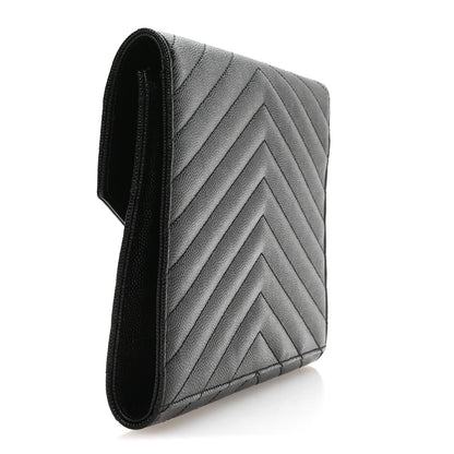 Saint Laurent Grain De Poudre Matelasse Chevron Monogram Envelope Clutch Black 3 of 8