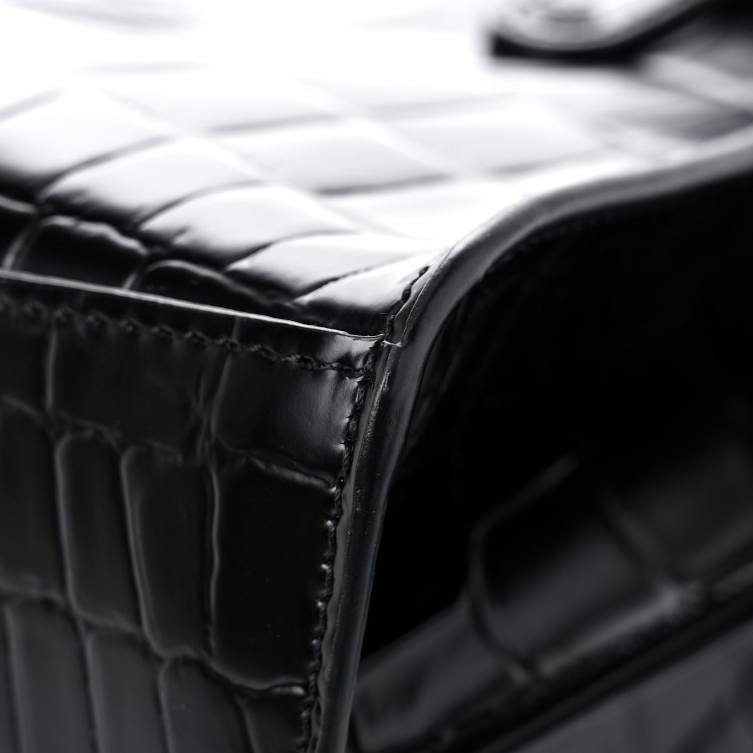 Balenciaga Semi Shiny Calfskin Crocodile Embossed Neo Classic Black Hardware Mini City Black 8 of 10