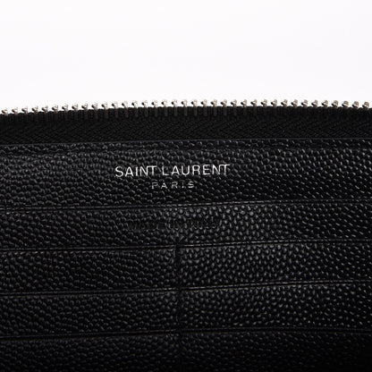 Saint Laurent Grain De Poudre Matelasse Chevron Monogram Zip Around Wallet Black 6 of 6