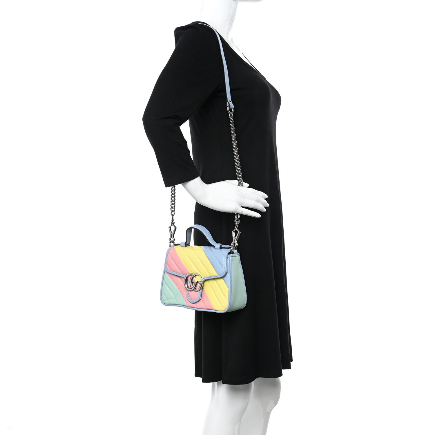 Gucci Calfskin Matelasse Diagonal Mini GG Marmont Top Handle Shoulder Bag Multicolor Pastel 2 of 12