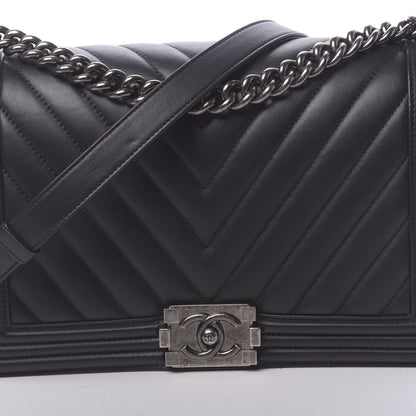 Chanel Calfskin Chevron Quilted New Medium Boy Flap Black 11 of 12