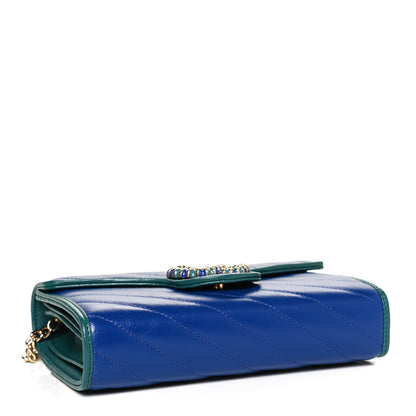 Gucci Azalea Calfskin Enamel Matelasse Diagonal Torchon GG Marmont Chain Wallet Imperial Blue Pavone 3 of 9