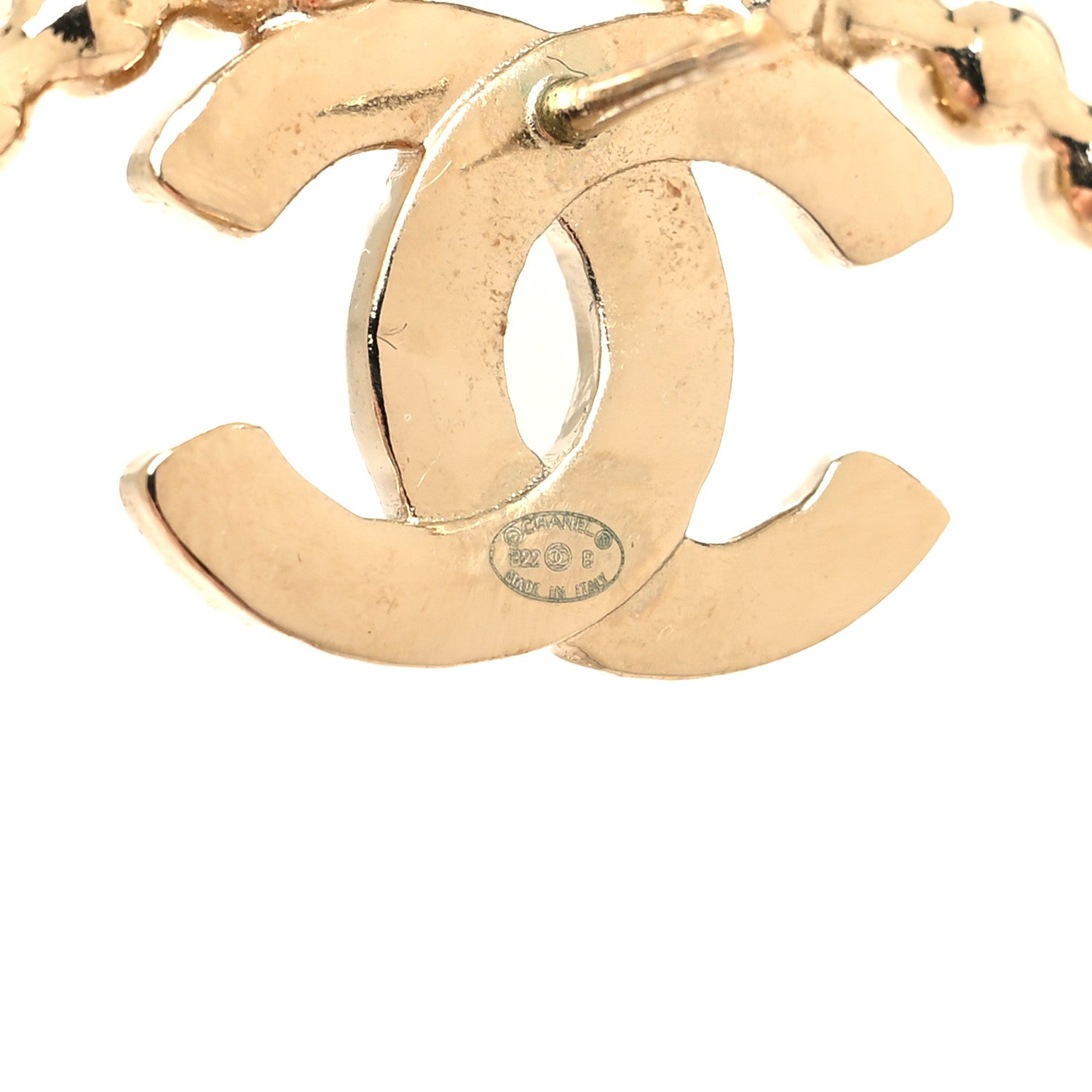 Chanel Crystal Pearl CC Door Knocker Hoop Earrings Gold Pearly White 4 of 4