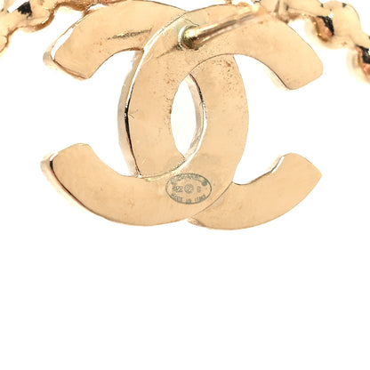 Chanel Crystal Pearl CC Door Knocker Hoop Earrings Gold Pearly White 4 of 4