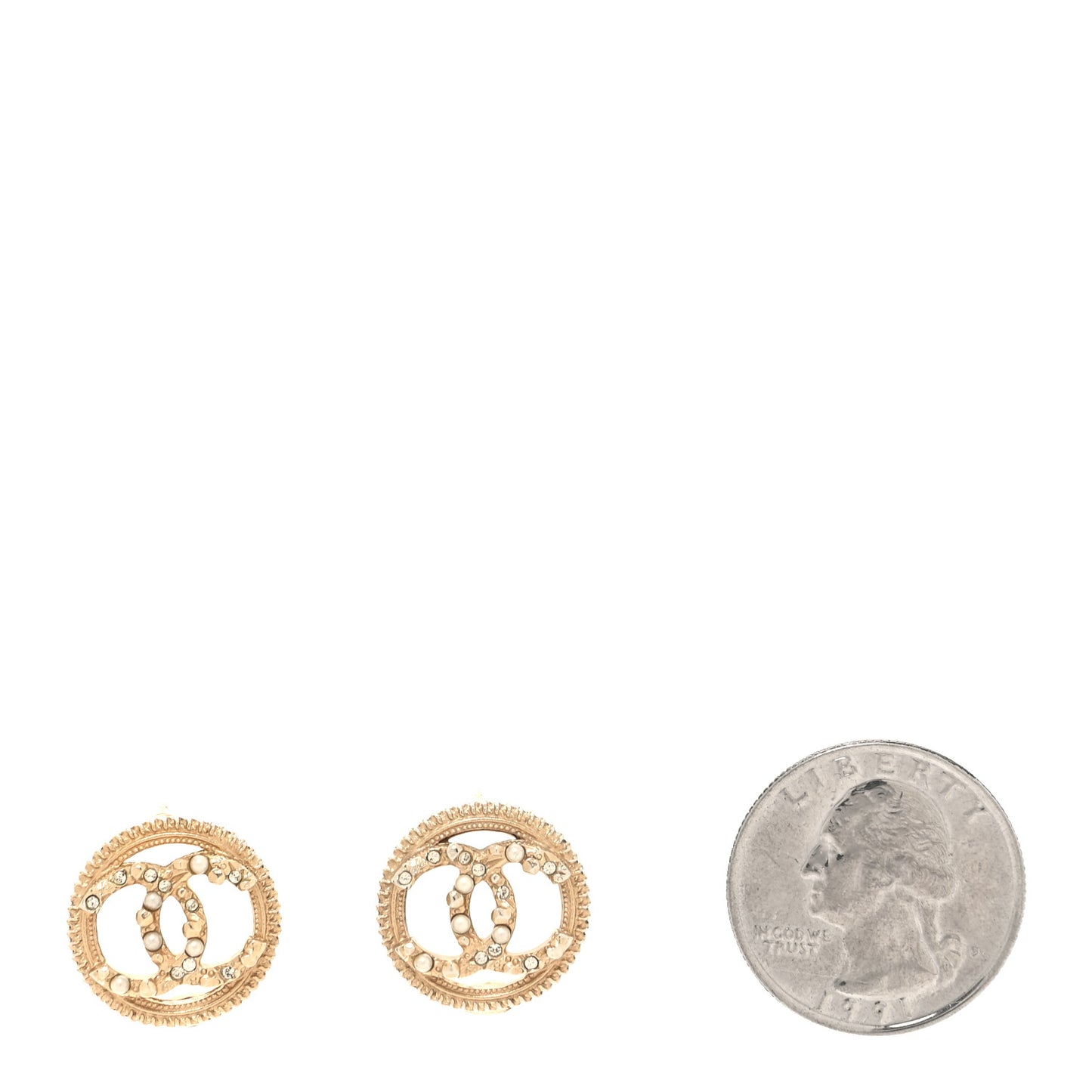 Pearl Crystal CC Round Earrings Gold