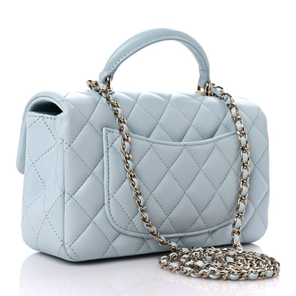 Chanel Lambskin Quilted Mini Top Handle Rectangular Flap Light Blue 3 of 9