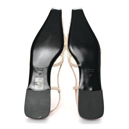 Gucci Suede Mesh Crystal GG Monogram Slingback Ballet Flats 37 Light Powder Skin Rose 6 of 9