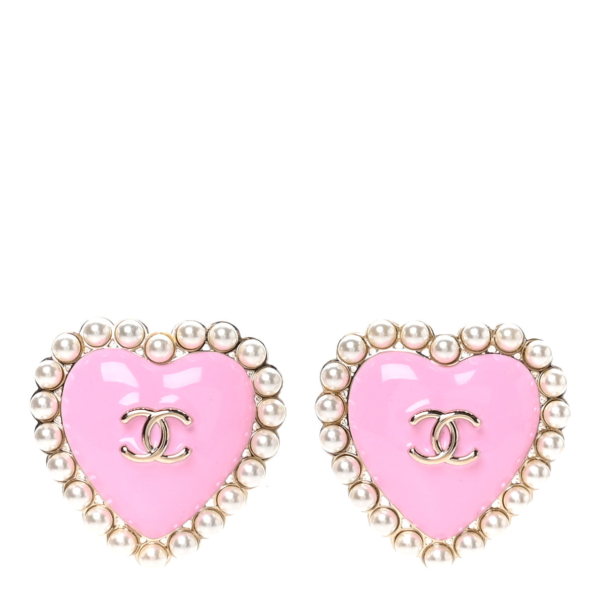 Pearl Resin Crystal CC Heart Drop Earrings Pink Gold