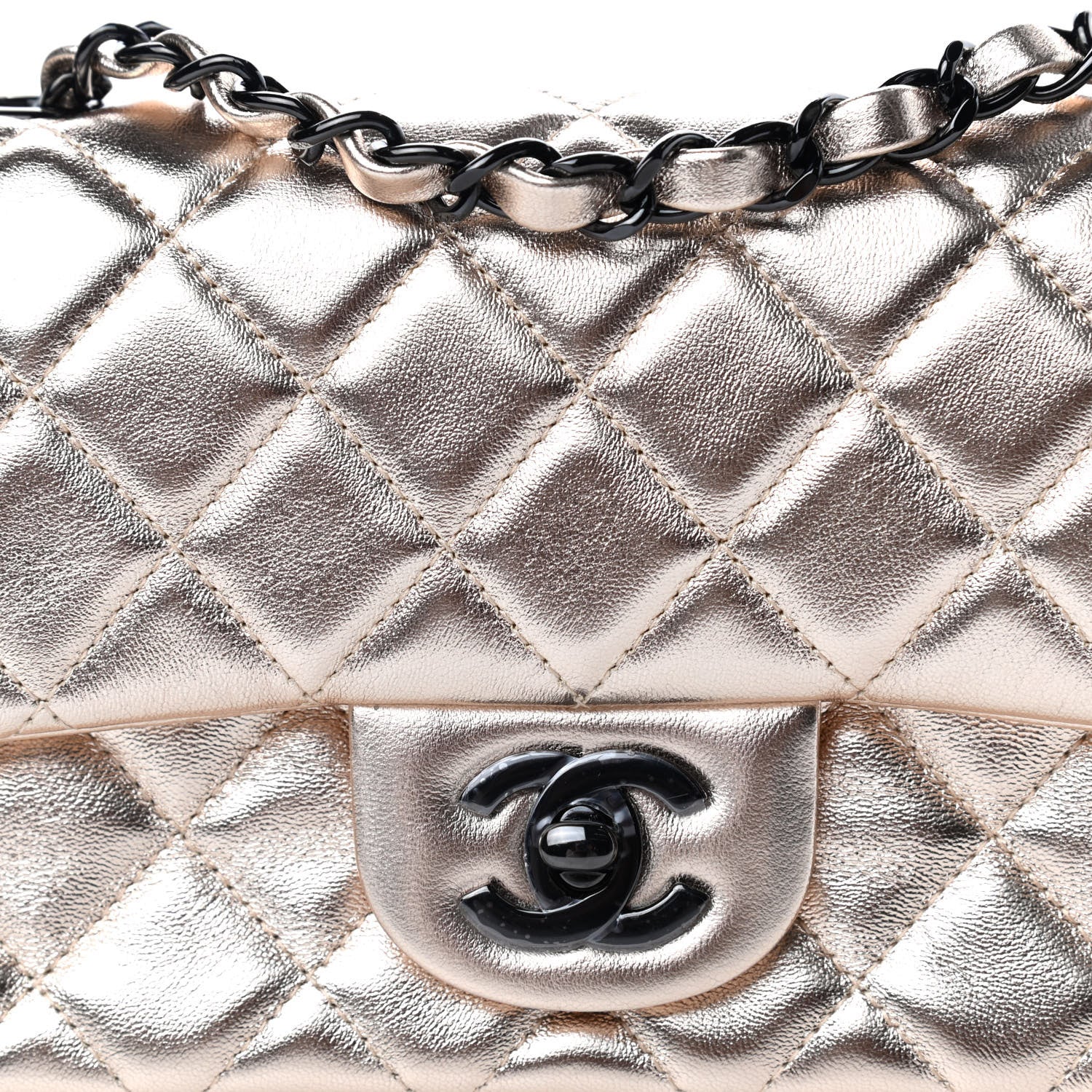 Chanel Metallic Lambskin Quilted Mini Rectangular Flap Gold Black 10 of 11