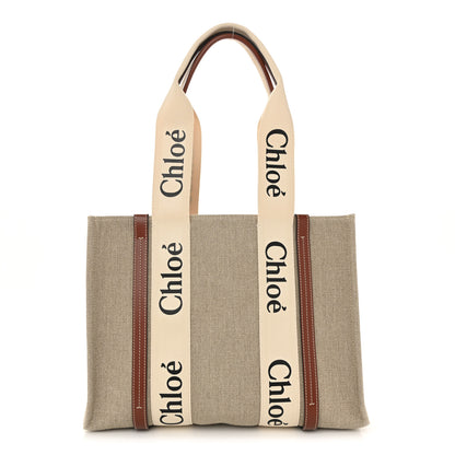 Chloe Linen Calfskin Medium Woody Ribbon Tote White Brown 1 of 10